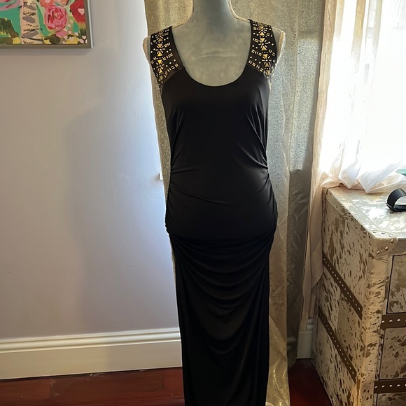 Thalia Sodi Size S Small Black Beaded Formal STRETCH Dress NWT Macy's - Picture 1 of 4